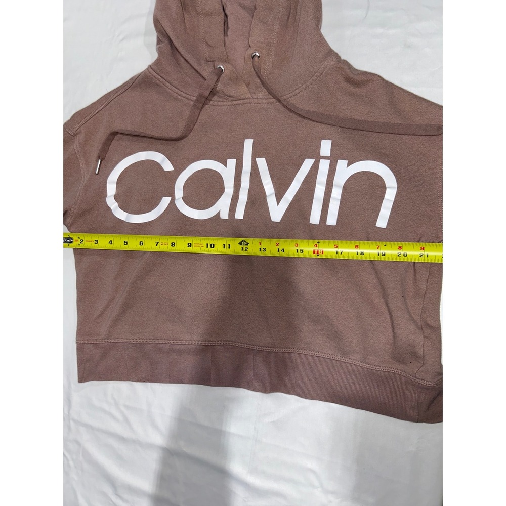 Calvin Klein Performance Womens Cropped Hoodie Mauve Logo Sweatshirt Large - Picture 5 of 7